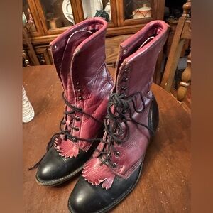Double H Maroon/Black Heeled Boots